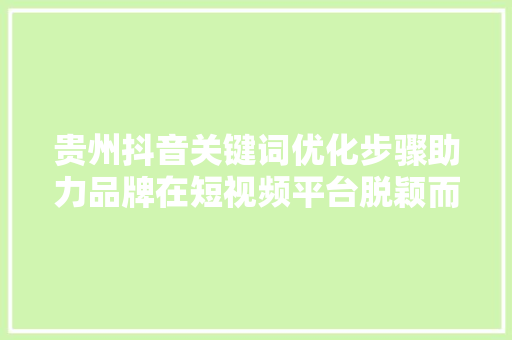 贵州抖音关键词优化步骤助力品牌在短视频平台脱颖而出
