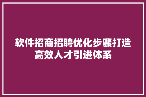 软件招商招聘优化步骤打造高效人才引进体系