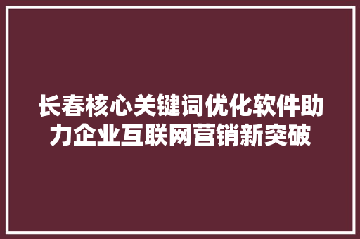 长春核心关键词优化软件助力企业互联网营销新突破