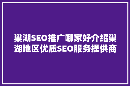 巢湖SEO推广哪家好介绍巢湖地区优质SEO服务提供商