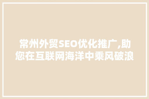 常州外贸SEO优化推广,助您在互联网海洋中乘风破浪