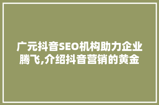 广元抖音SEO机构助力企业腾飞,介绍抖音营销的黄金法则