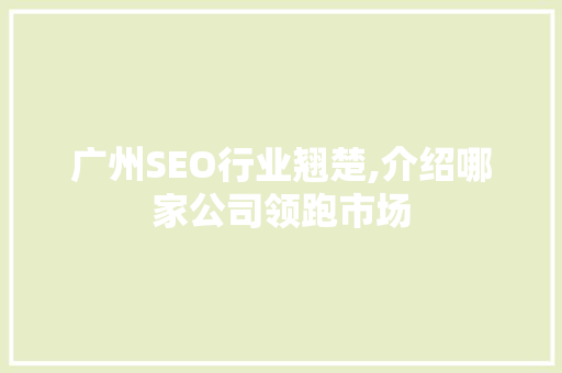 广州SEO行业翘楚,介绍哪家公司领跑市场 SEO教程