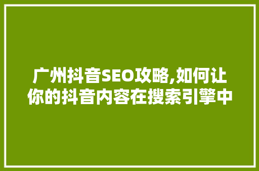 广州抖音SEO攻略,如何让你的抖音内容在搜索引擎中脱颖而出