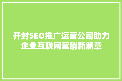 开封SEO推广运营公司助力企业互联网营销新篇章