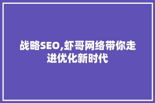 战略SEO,虾哥网络带你走进优化新时代