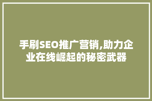 手刷SEO推广营销,助力企业在线崛起的秘密武器
