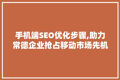 手机端SEO优化步骤,助力常德企业抢占移动市场先机