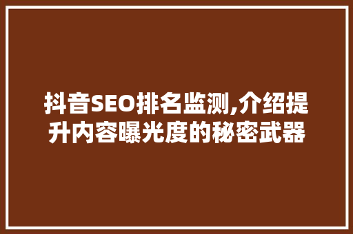 抖音SEO排名监测,介绍提升内容曝光度的秘密武器