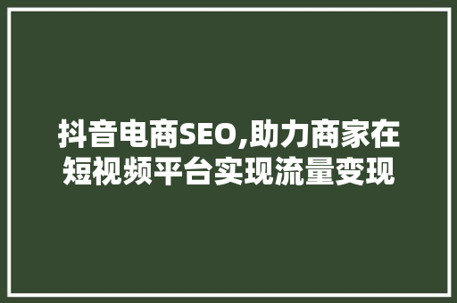 抖音电商SEO,助力商家在短视频平台实现流量变现 建站教程