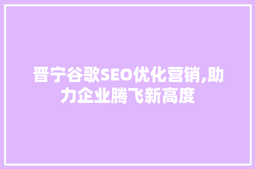 晋宁谷歌SEO优化营销,助力企业腾飞新高度