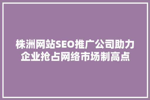 株洲网站SEO推广公司助力企业抢占网络市场制高点