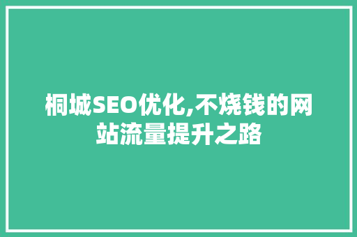 桐城SEO优化,不烧钱的网站流量提升之路