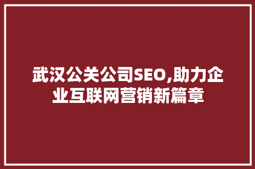武汉公关公司SEO,助力企业互联网营销新篇章 SEO教程