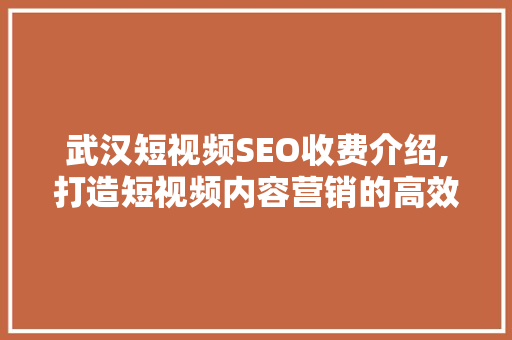 武汉短视频SEO收费介绍,打造短视频内容营销的高效之路 服务器/数据库
