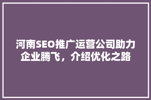 河南SEO推广运营公司助力企业腾飞，介绍优化之路
