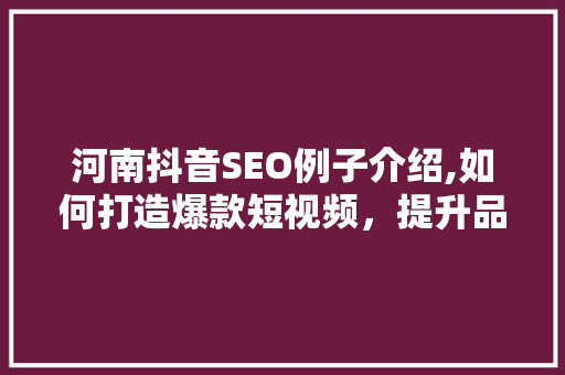河南抖音SEO例子介绍,如何打造爆款短视频，提升品牌影响力