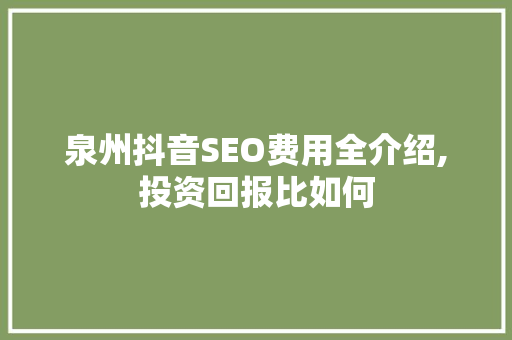 泉州抖音SEO费用全介绍,投资回报比如何