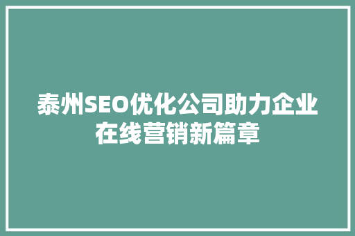 泰州SEO优化公司助力企业在线营销新篇章
