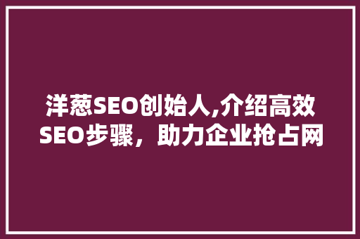 洋葱SEO创始人,介绍高效SEO步骤，助力企业抢占网络高地