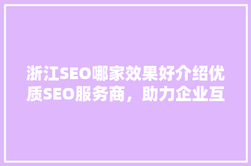 浙江SEO哪家效果好介绍优质SEO服务商，助力企业互联网营销