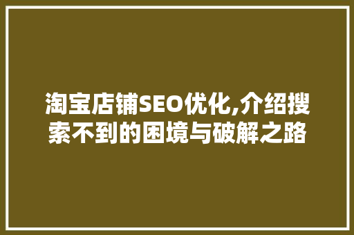 淘宝店铺SEO优化,介绍搜索不到的困境与破解之路 建站教程