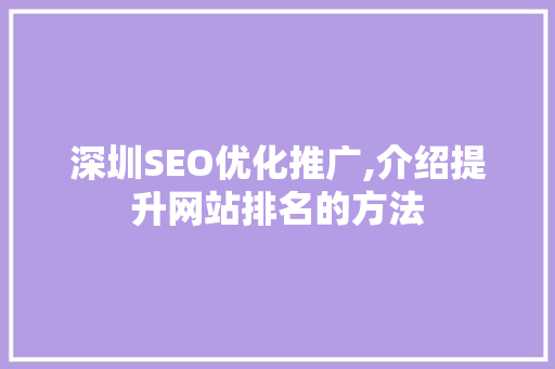 深圳SEO优化推广,介绍提升网站排名的方法