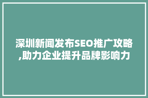 深圳新闻发布SEO推广攻略,助力企业提升品牌影响力
