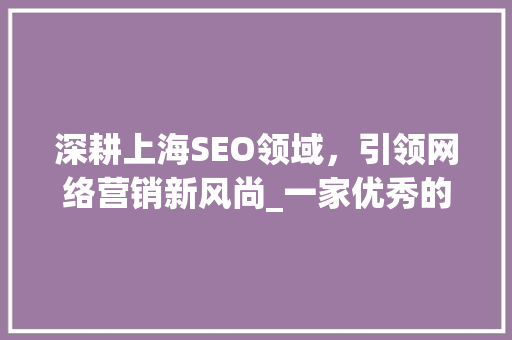 深耕上海SEO领域，引领网络营销新风尚_一家优秀的SEO公司