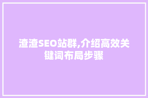 渣渣SEO站群,介绍高效关键词布局步骤