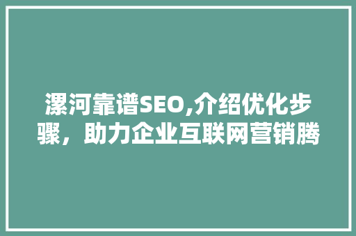 漯河靠谱SEO,介绍优化步骤，助力企业互联网营销腾飞