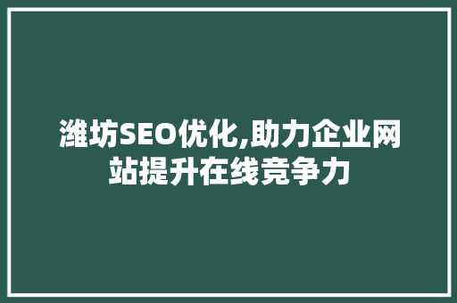潍坊SEO优化,助力企业网站提升在线竞争力
