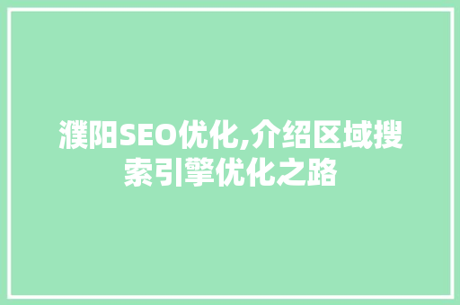 濮阳SEO优化,介绍区域搜索引擎优化之路