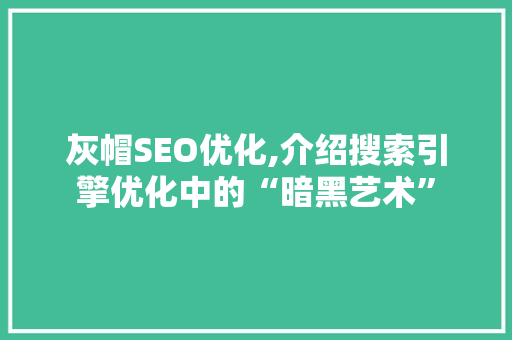 灰帽SEO优化,介绍搜索引擎优化中的“暗黑艺术”