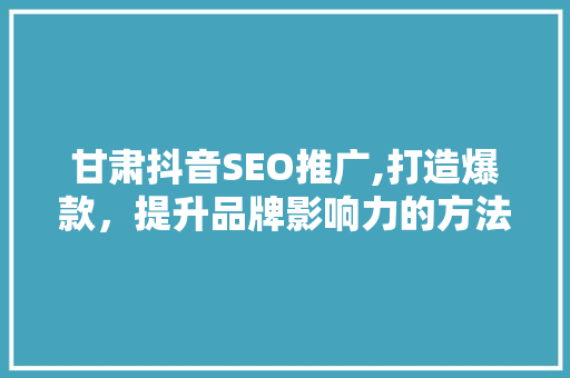 甘肃抖音SEO推广,打造爆款，提升品牌影响力的方法