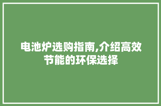 电池炉选购指南,介绍高效节能的环保选择