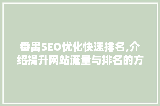 番禺SEO优化快速排名,介绍提升网站流量与排名的方法