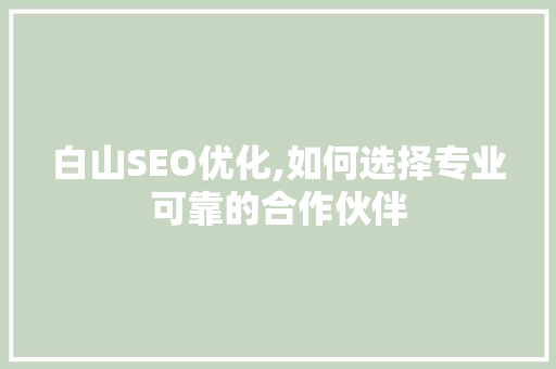 白山SEO优化,如何选择专业可靠的合作伙伴