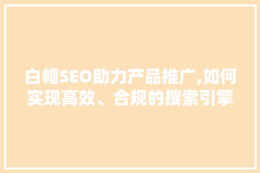白帽SEO助力产品推广,如何实现高效、合规的搜索引擎优化
