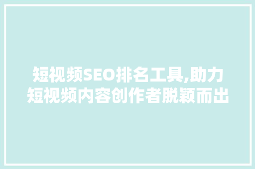 短视频SEO排名工具,助力短视频内容创作者脱颖而出