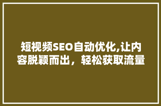 短视频SEO自动优化,让内容脱颖而出，轻松获取流量