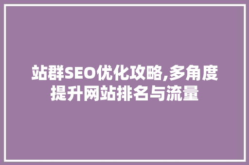 站群SEO优化攻略,多角度提升网站排名与流量