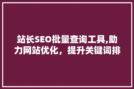 站长SEO批量查询工具,助力网站优化，提升关键词排名