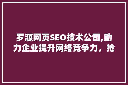 罗源网页SEO技术公司,助力企业提升网络竞争力，抢占市场先机