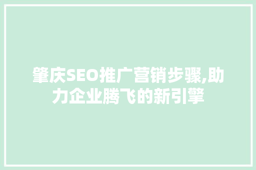 肇庆SEO推广营销步骤,助力企业腾飞的新引擎