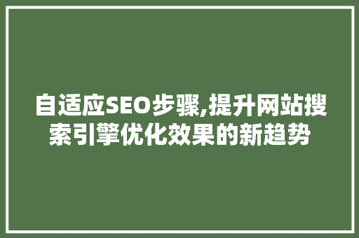 自适应SEO步骤,提升网站搜索引擎优化效果的新趋势