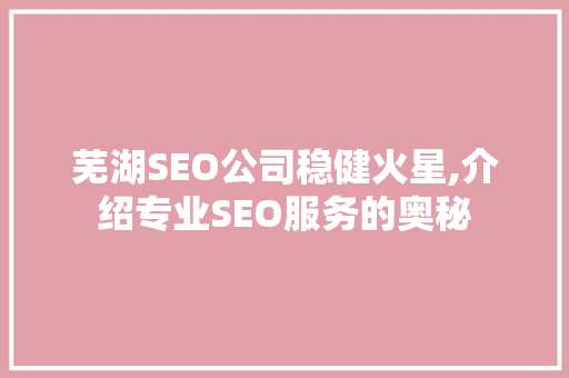 芜湖SEO公司稳健火星,介绍专业SEO服务的奥秘