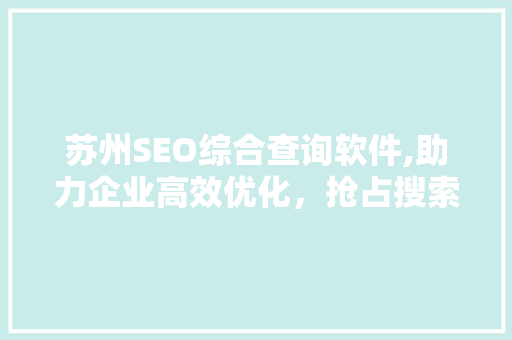 苏州SEO综合查询软件,助力企业高效优化，抢占搜索引擎排名高地
