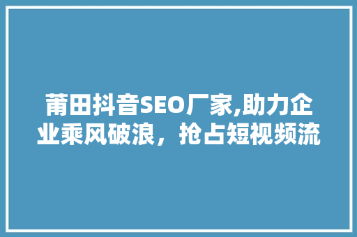莆田抖音SEO厂家,助力企业乘风破浪，抢占短视频流量高地
