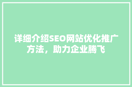 详细介绍SEO网站优化推广方法，助力企业腾飞